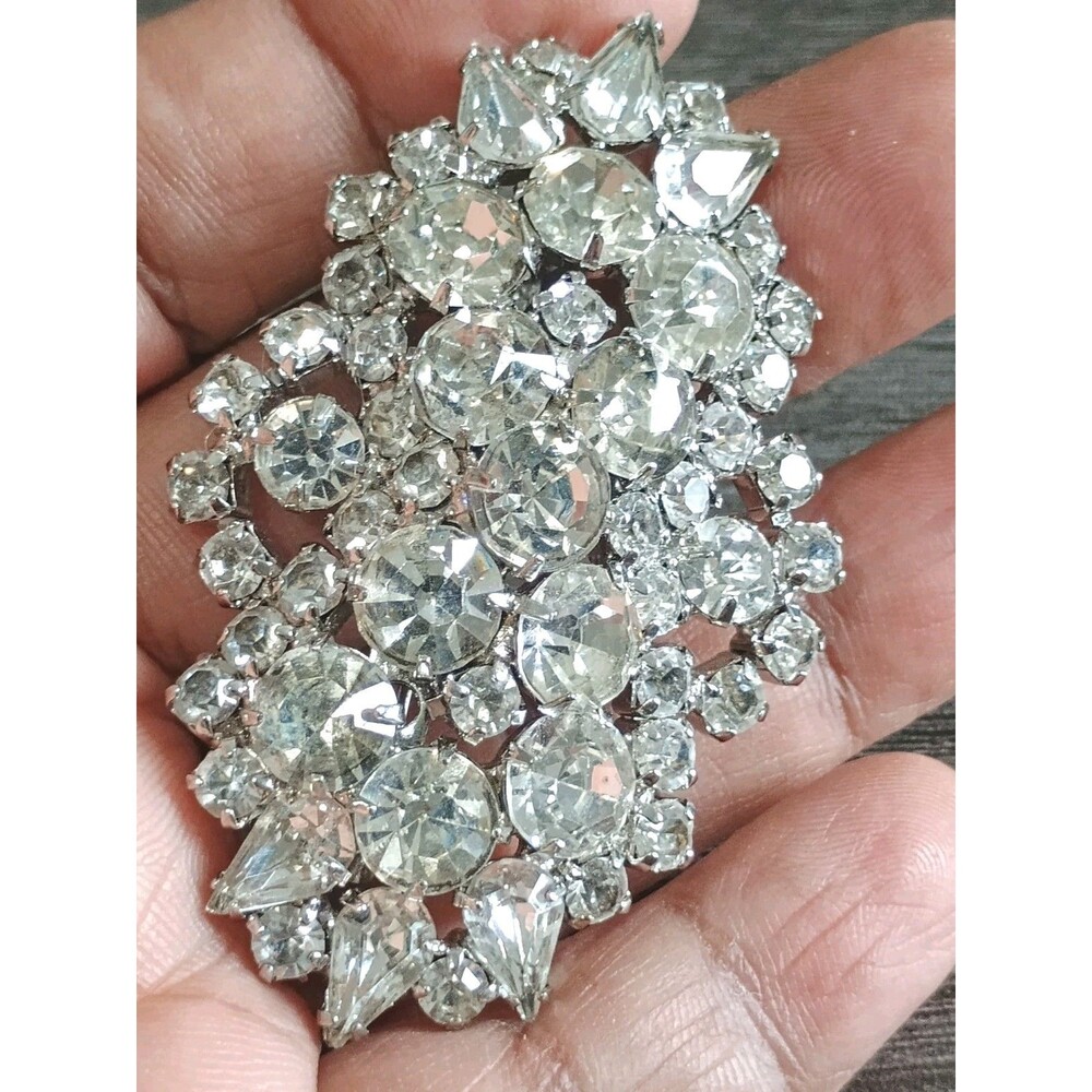 Multi Tiered Clear Rhinestone Large Stunning Vintage Brooch